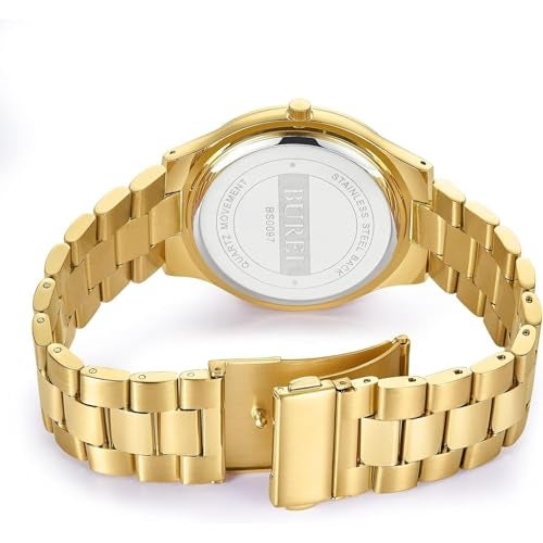 BUREI Men's Watch, Fashion Analog Quartz, Dress Business Stainless Steel Waterproof，Watch for Men (Gold) - Image 3