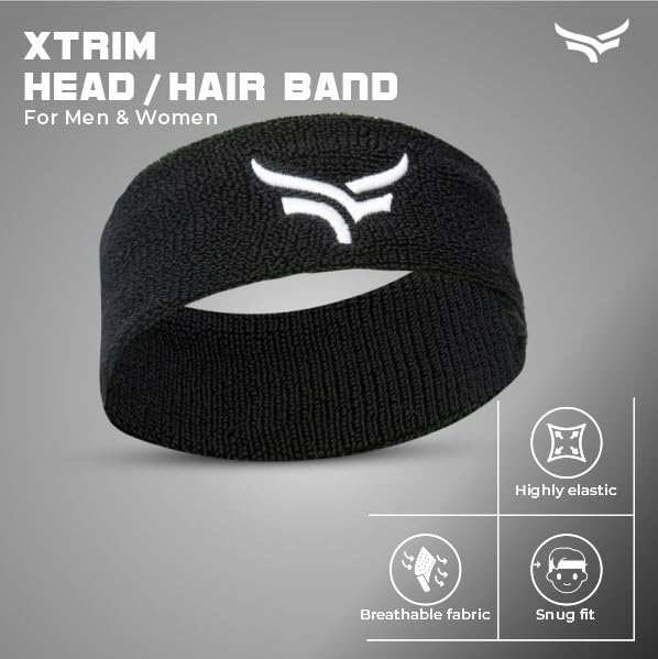 Xtrim Silicone Unisex Head Band, Band For Men, Women, Hair Moisture-Wicking, Comfortable Fit, Breathable Fabric, Highly Elastic (Black) - Image 2