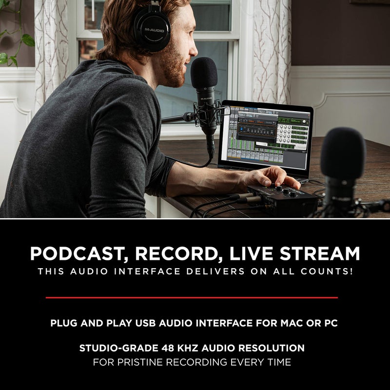 M-Audio واجهة صوتية M-AUDIO M-Track Duo USB للتسجيل والبث والبودكاست مع مدخلين XLR مزدوجين ومدخلات خط وDI، بالإضافة إلى مجموعة برامج متضمنة - Image 2