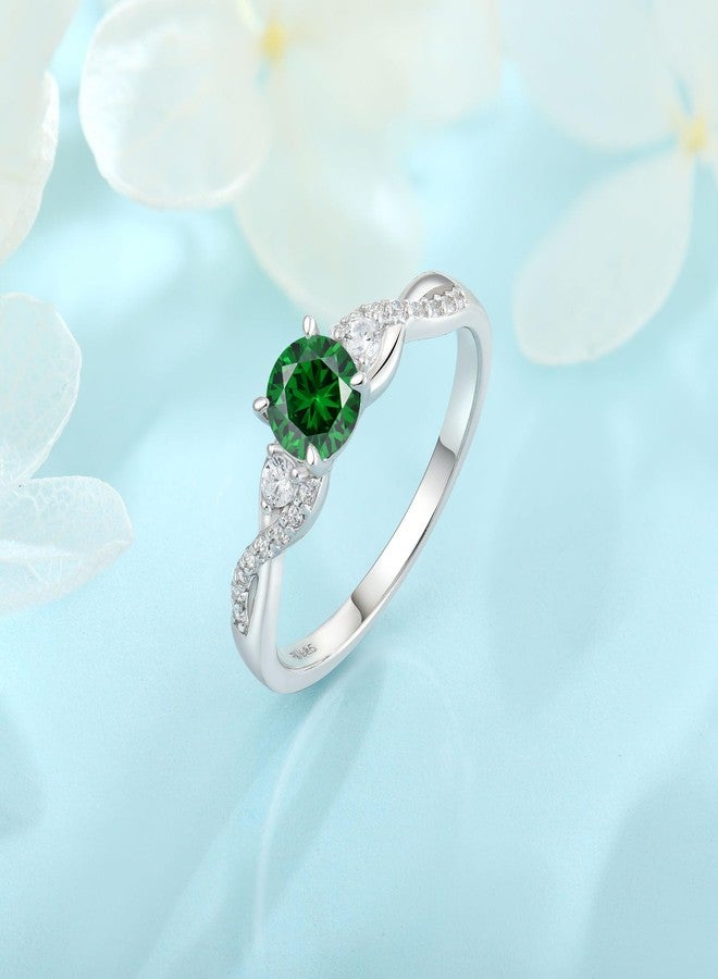 FJ Promise Rings for Her 18K White Gold Plated 925 Sterling Silver Engagement Anniversary Wedding Eternity Ring Emerald May Birthstone Jewelry for Women Size 6 - Image 4