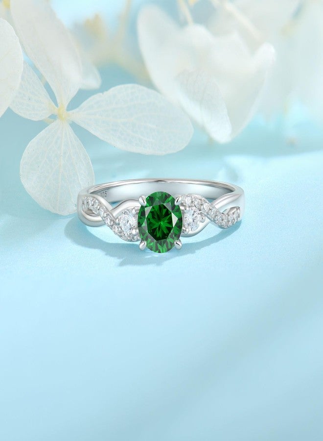 FJ Promise Rings for Her 18K White Gold Plated 925 Sterling Silver Engagement Anniversary Wedding Eternity Ring Emerald May Birthstone Jewelry for Women Size 6 - Image 5