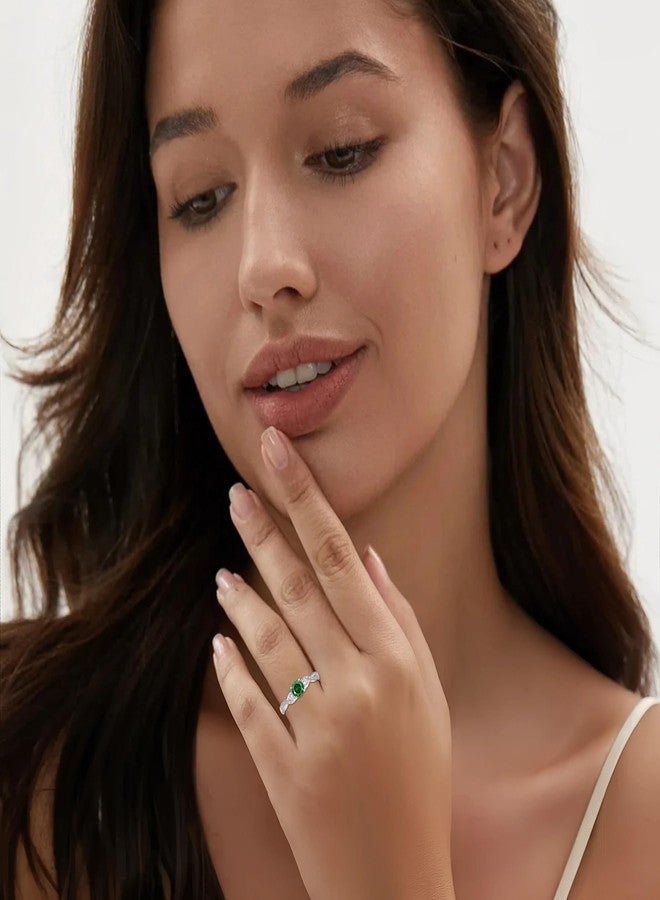 FJ Promise Rings for Her 18K White Gold Plated 925 Sterling Silver Engagement Anniversary Wedding Eternity Ring Emerald May Birthstone Jewelry for Women Size 6 - Image 2