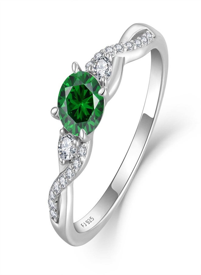FJ Promise Rings for Her 18K White Gold Plated 925 Sterling Silver Engagement Anniversary Wedding Eternity Ring Emerald May Birthstone Jewelry for Women Size 6 - Image 1