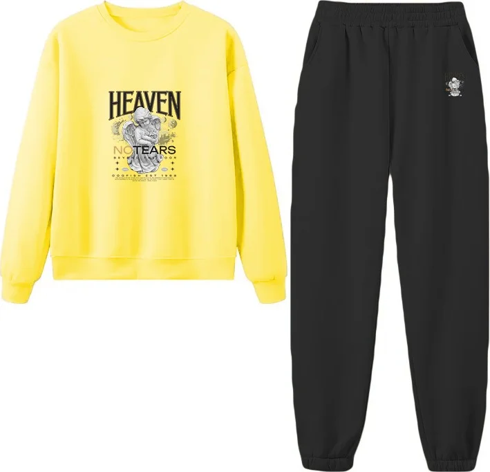 DogFish Tracksuit Oversize Humble Printed Tracksuit,lover,couple Combination Yellow