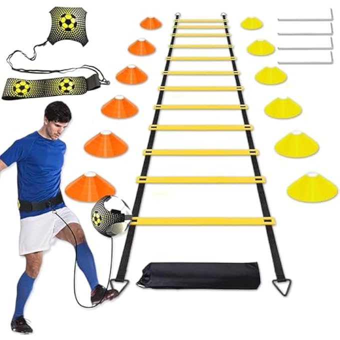 rayihni Football Speed Agility Training Set Agility Ladder 12 Sports Cones And Football Kick Trainer Football Training Equipment Footwork Drills For Kids And Adults - Image 1
