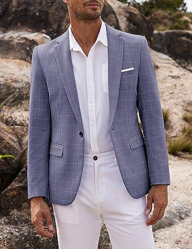COOFANDY Men's Blazer Casual Sport Coats Slim Fit One Button Suit Jacket Lightweight Sports Jacket (Plaid Blazer - Blue,Small) - Image 2
