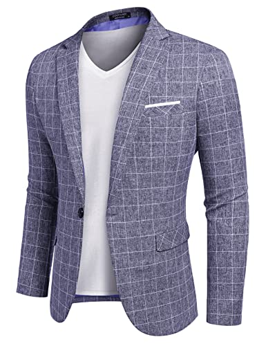 COOFANDY Men's Blazer Casual Sport Coats Slim Fit One Button Suit Jacket Lightweight Sports Jacket (Plaid Blazer - Blue,Small) - Image 1