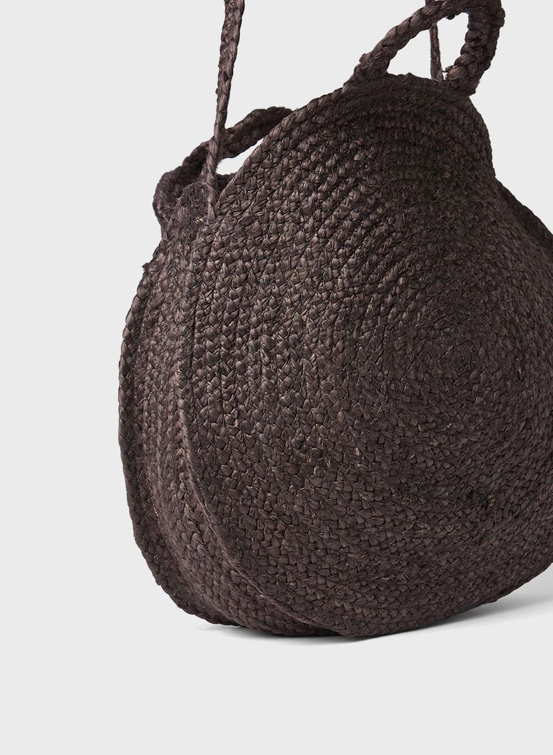Round Jute Crossbody Bag
