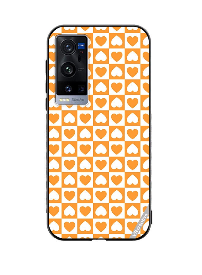 VR CREATIVE Protective Case Cover For Vivo X60 Pro Plus Seamless Pattern With White And Orange Checkerboard And Hearts Design Multicolour - Image 1