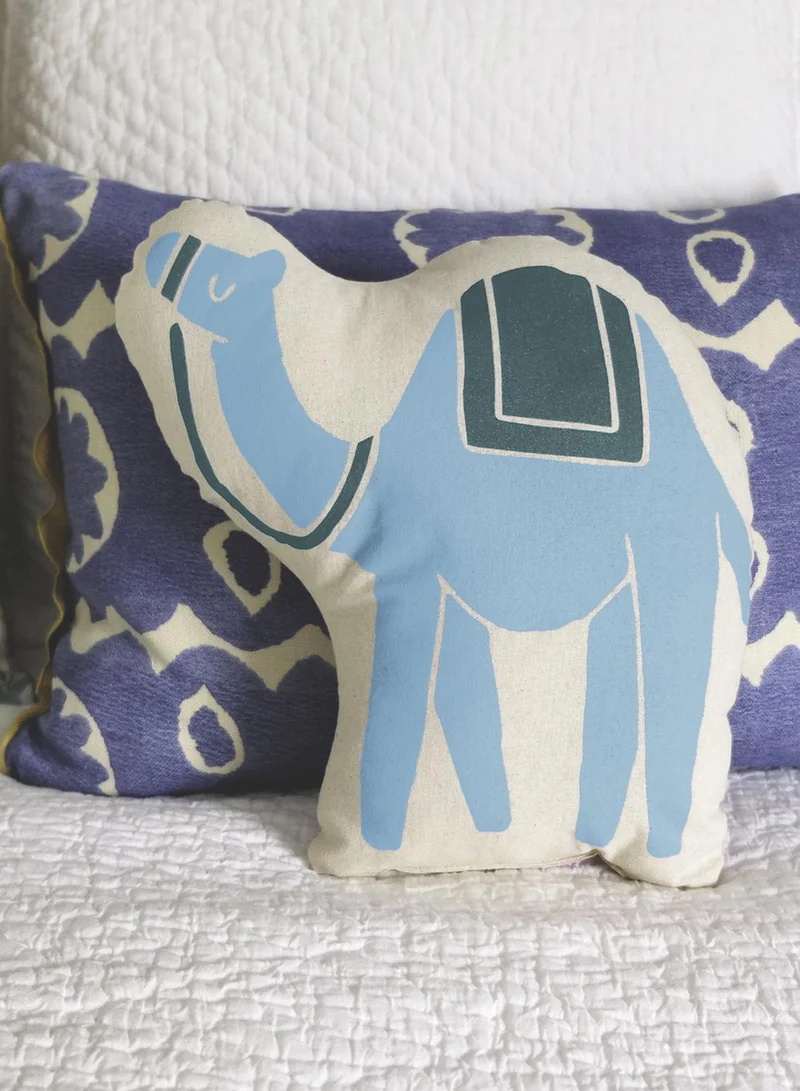 Little Majlis Character cushion, Bedouin camel, blue