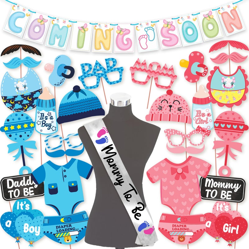 Wobbox Baby Shower Decoration Items| Baby Shower Ceremony Photo Booth Props for Photoshoot, Baby Shower Banner& Mom to Be Sash, Godh Bharai Ceremony Decoration Kit-(FP4685) - Image 1