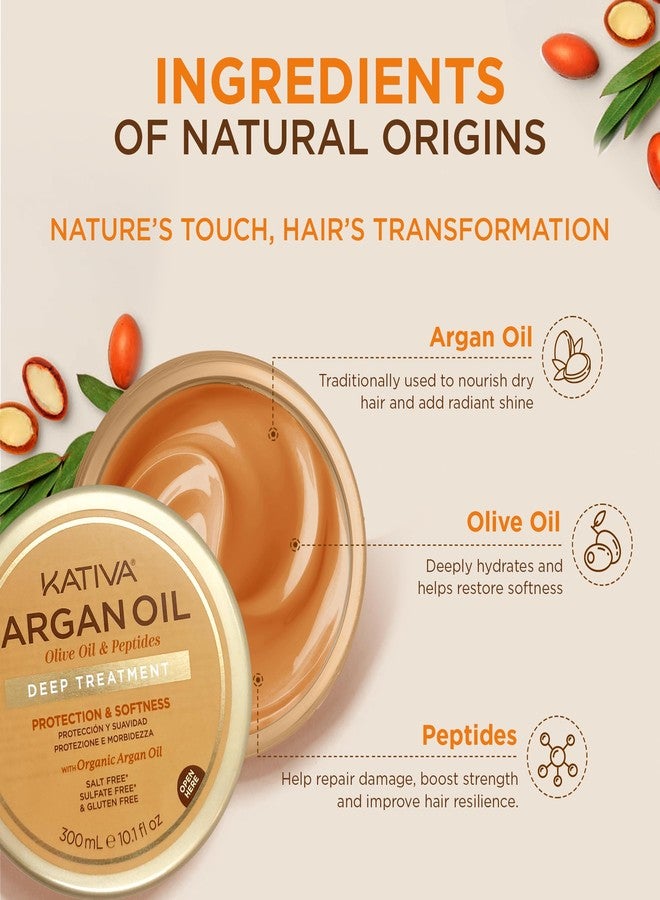 كاتيفا قناع الشعر بزيت الأرغان من كاتيفا، عبوة من قطعتين (10 أونصة لكل قطعة) - علاج ترطيب عميق بزيت الأرغان العضوي وزيت الزيتون والببتيدات - ترطيب وإصلاح للشعر الجاف والتالف - خالٍ من الكبريتات، نباتي - Image 4