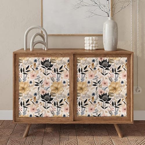 MuralPeel White/Pink/Gold Floral Garden Black Blue Flowers Vintage Peel and Stick Wallpaper Self Adhesive Removable Easy Peel Off Contact Paper Stick on Wall Paper for Bedroom Cabinet Renter Friendly - Image 5