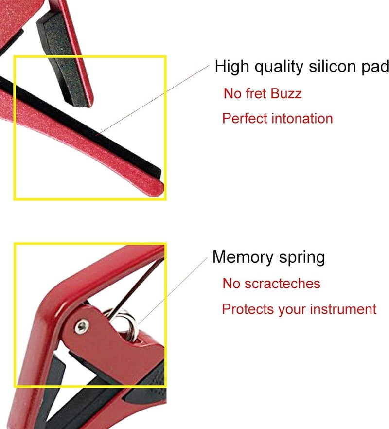 Juarez Juârez JRZ250RD One Handed Trigger Guitar Metal Capo Quick Change for Ukulele, Electric and Acoustic Guitars, Red - Image 4