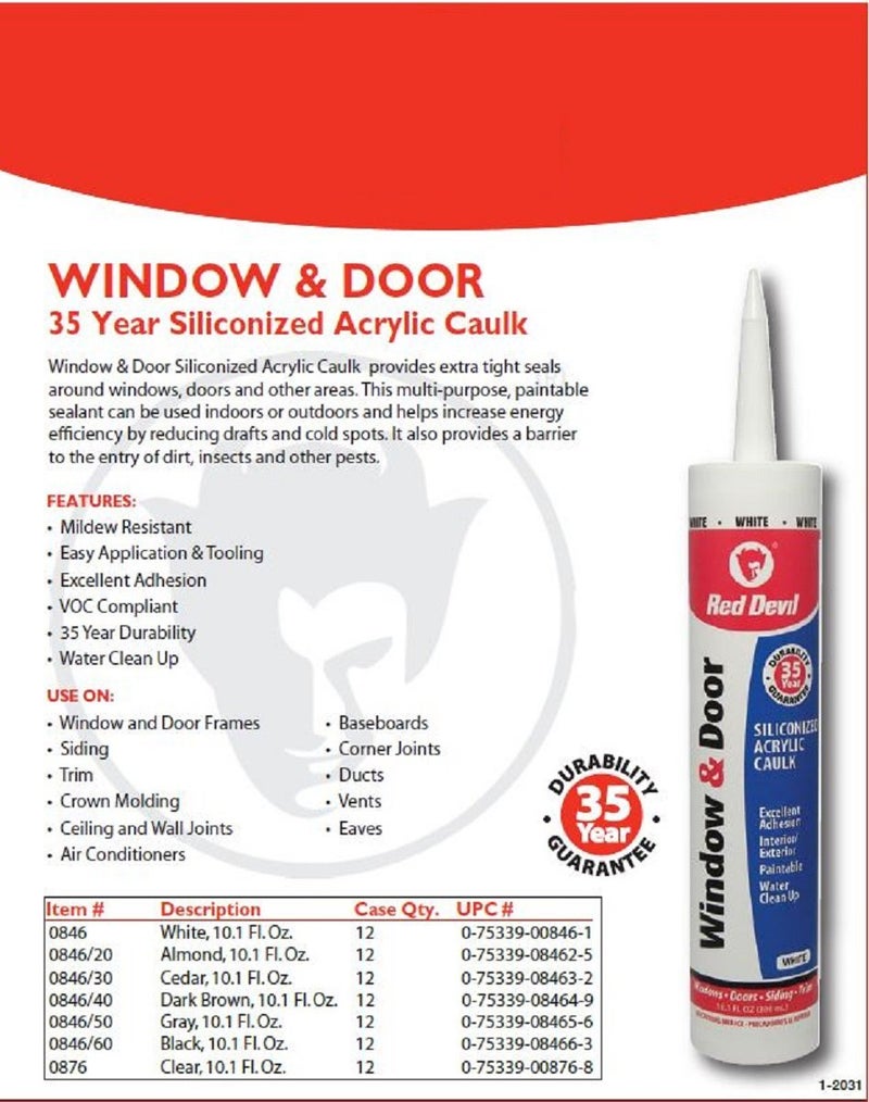 Red Devil 084640 Window & Door Silicon Acrylic Brown Caulk, 10.1 oz, Pack of 1, Made in USA - Image 3