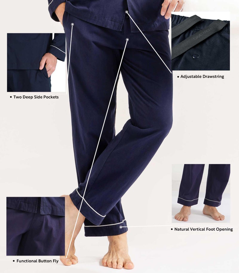 DAVID ARCHY Mens Pajamas Set Soft Cotton Notched Collar Pajamas for Men Long Sleeve Mens Sleepwear with Pockets & Front Fly (M, Navy Blue) - Image 4