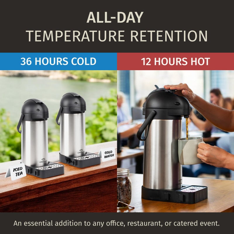Cresimo Airpot Coffee Dispenser with Pump & Tray - 102oz/3L Coffee Carafe with Pump - 12 Hours Hot Drink Dispenser for Parties - Stainless Steel Thermal Carafe for Hot Cocoa Bar -Easy-to-Use Insulated Pitcher - Image 3
