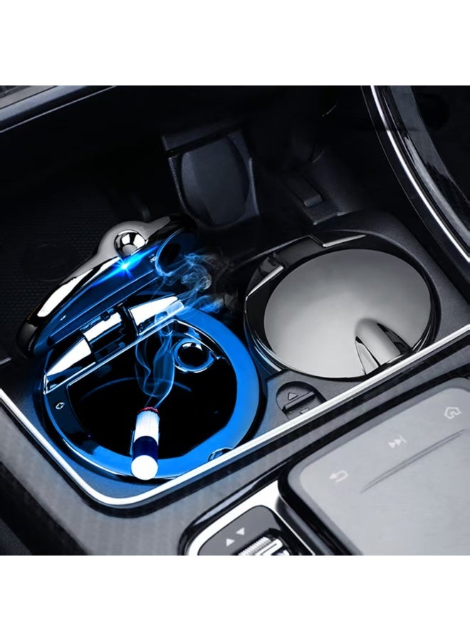 Car Ashtray, Detachable Portable Ashtray with Blue  Light and Lid, Stainless Cigarette for Vehicles Cup Holder Car or Travel Use, Mini Size - Image 4
