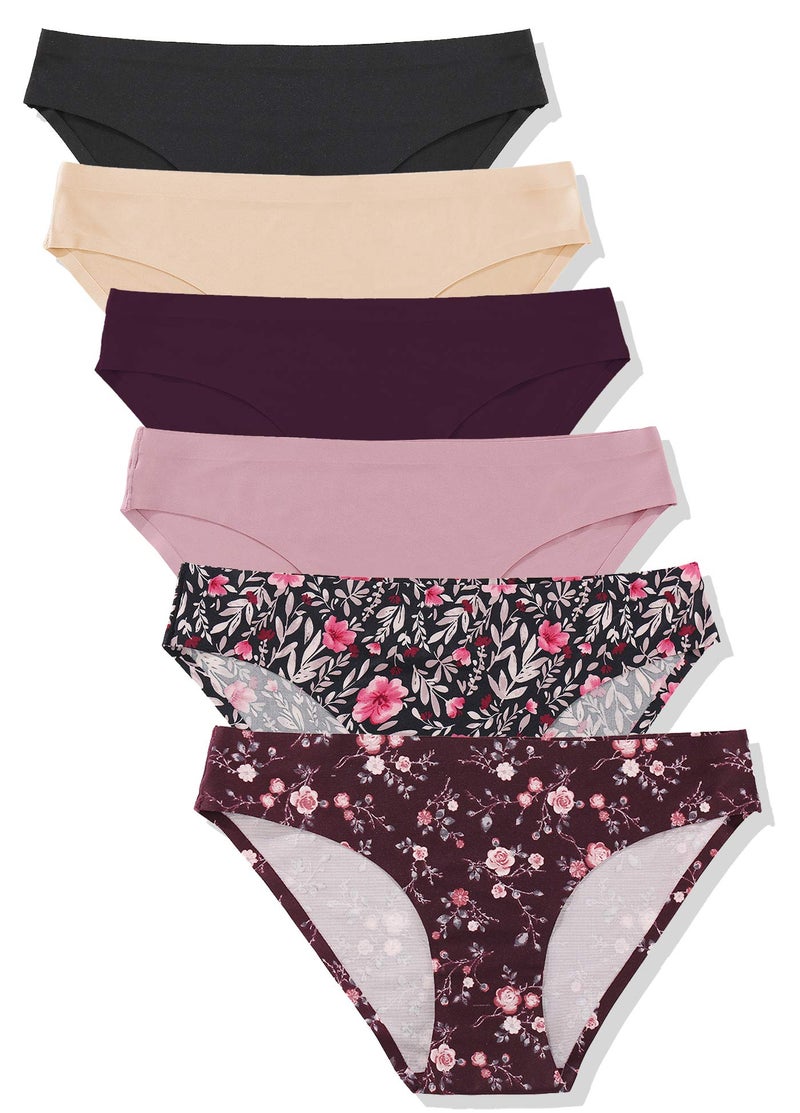 FINETOO 6 Pack Women’s Seamless Hipster Underwear No Show Panties Invisibles Briefs Soft Stretch Bikini Underwears XS-XXL(M) Assorted - Image 4