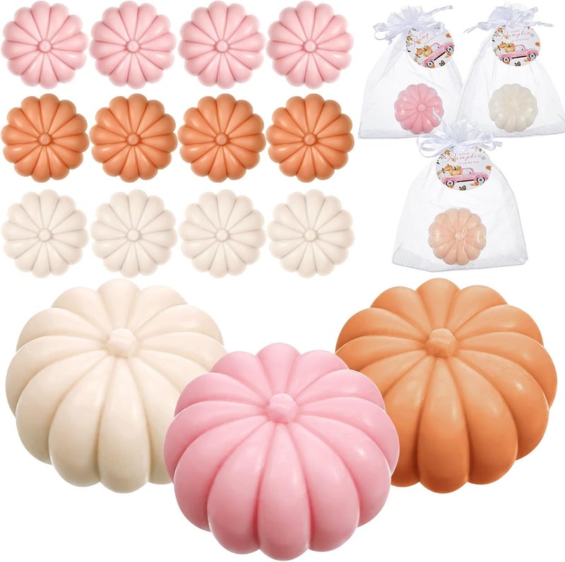 Maxcheck 12 Sets Fall Little Pumpkin Baby Shower Favors Soap Party Favors Include Pumpkin Soap Themed Tags Organza Bag for Thanksgiving Wedding Decoration Bridal Gender Reveal (Girl Pink) - Image 1