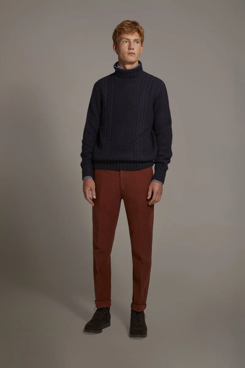 دوبل غانغر Regular fit chino trousers in moleskin fabric - Brick