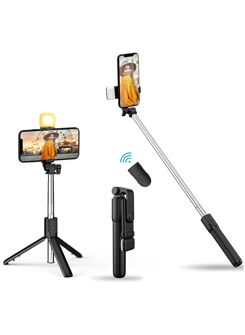 ELTRAZONE Selfie Stick with LED Fill Light, Phone Tripod Stand with Detachable Bluetooth Wireless Remote Compatible with iPhone 12/11/XR/X/Pro, Galaxy S10 and More(Black-White Lights) - Image 1