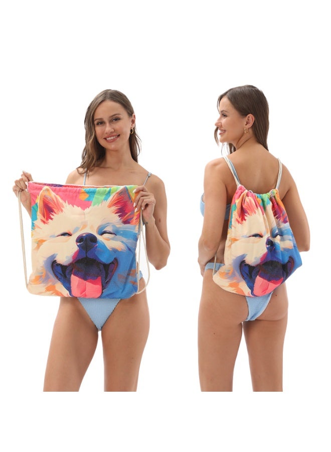 2-in-1 Foldable Beach Towel, Convertible Drawstring Backpack, Quick-Dry Absorbent Beach Towel - Image 2