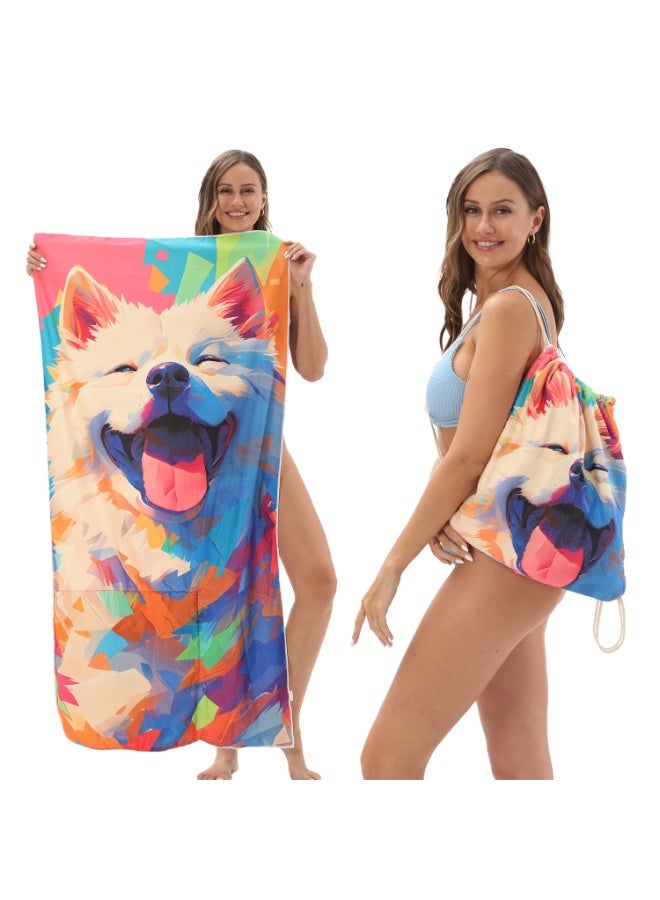 2-in-1 Foldable Beach Towel, Convertible Drawstring Backpack, Quick-Dry Absorbent Beach Towel - Image 1
