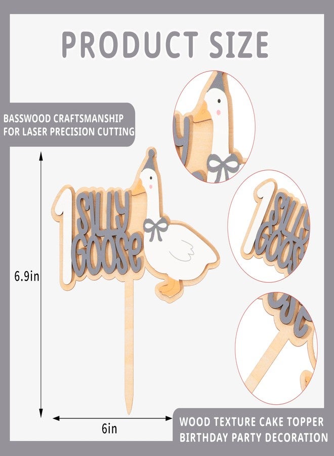 BOOMPA One Silly Goose Cake Topper For Boys - Goose Theme 1st Birthday Wooden Decorations, Grey Style 1st Cake Topper For Babys, One Silly Goose First Birthday Decor (HSDE-MZCQ) - Image 2