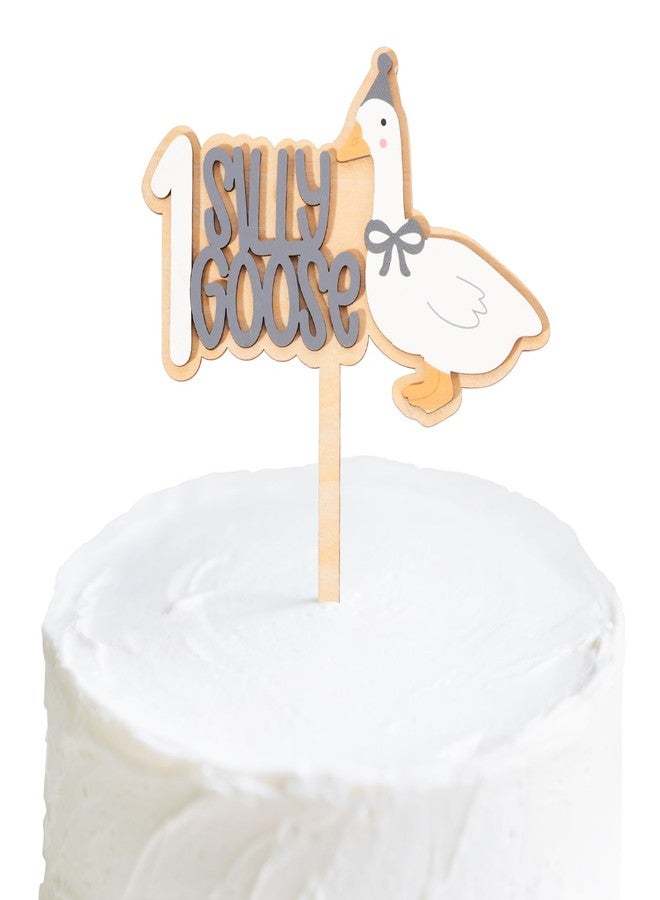 BOOMPA One Silly Goose Cake Topper For Boys - Goose Theme 1st Birthday Wooden Decorations, Grey Style 1st Cake Topper For Babys, One Silly Goose First Birthday Decor (HSDE-MZCQ) - Image 1