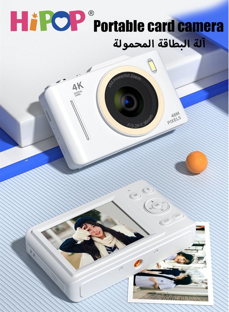 HIPOP 48 MP Digital Camera, 4K High-Definition Kid's Camera, with Long Lasting Endurance Batteries, 16X Zoom , Lanyard,64 GB Memory Card and Card Reader, Compact Size,Best Birthday Gift for Boys and Girls (White) - Image 3