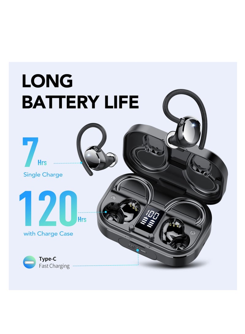 SYOSI Ear Buds Wireless Earbuds, V5.3 Bluetooth Earbuds 120Hrs Playtime, 4.7g Mini Size Painless Wear, IPX7 Waterproof, Deep Bass 2.0, Over-Ear Earbuds Wireless Bluetooth Headphones for Sport Running - Image 2