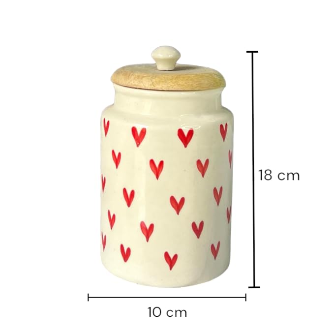 ClayStone Airtight Ceramic Jars (Pack of 2) - 900ml Each - Wooden Lid - Kitchen Containers for Sugar, Tea, Salt, Pickles, Pulses & More (Red Heart) - Image 5