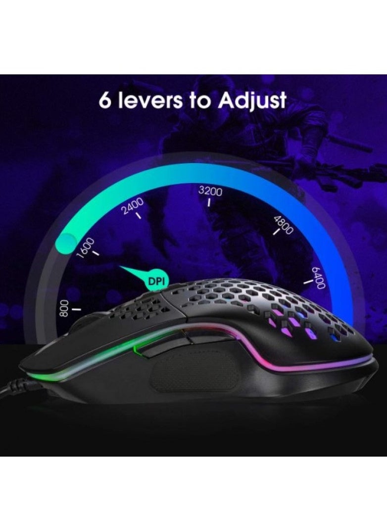 Andowl - QM1 RGB Gaming Mouse - 6400 DPI - Ultra Lightweight 75 Gram - 7 programmable keys - 3325 IC chip - Cable length 1.5m - Image 1