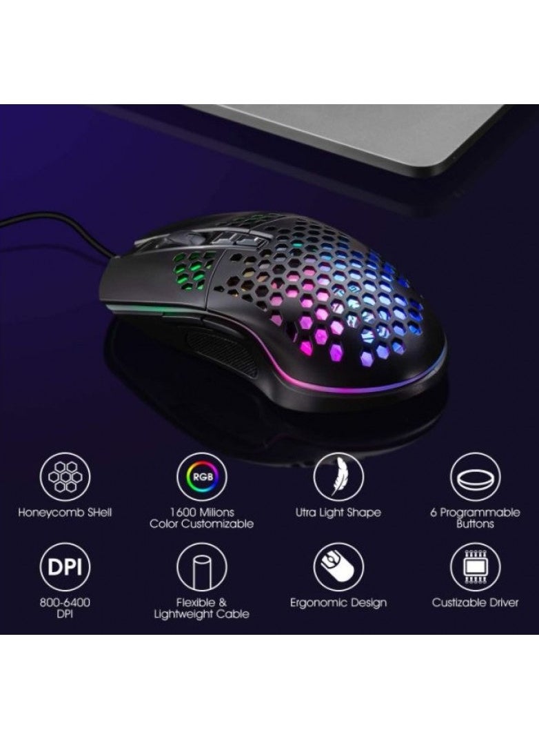 Andowl - QM1 RGB Gaming Mouse - 6400 DPI - Ultra Lightweight 75 Gram - 7 programmable keys - 3325 IC chip - Cable length 1.5m - Image 1