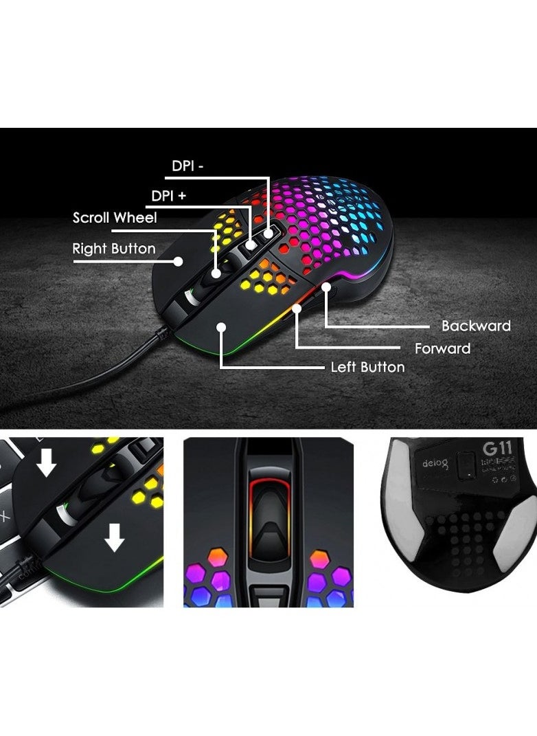 Andowl - QM1 RGB Gaming Mouse - 6400 DPI - Ultra Lightweight 75 Gram - 7 programmable keys - 3325 IC chip - Cable length 1.5m - Image 1