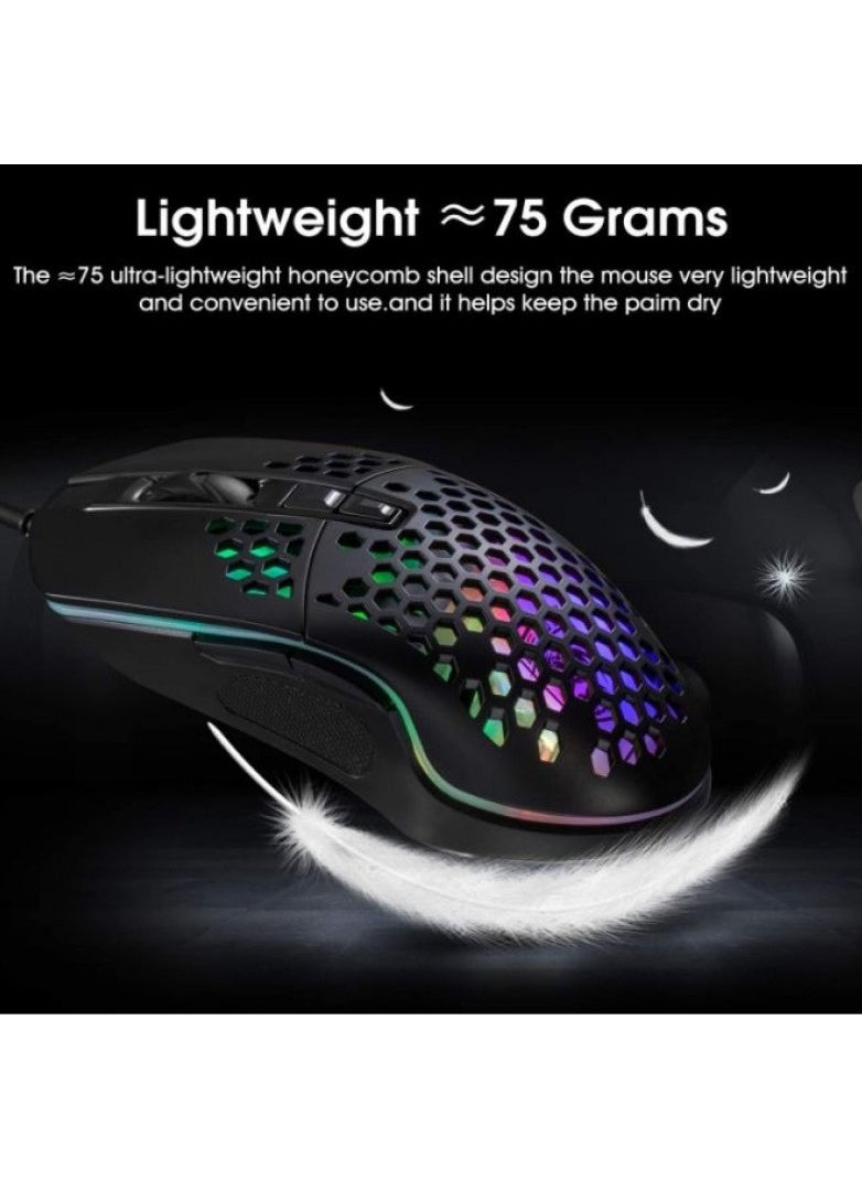 Andowl - QM1 RGB Gaming Mouse - 6400 DPI - Ultra Lightweight 75 Gram - 7 programmable keys - 3325 IC chip - Cable length 1.5m - Image 1