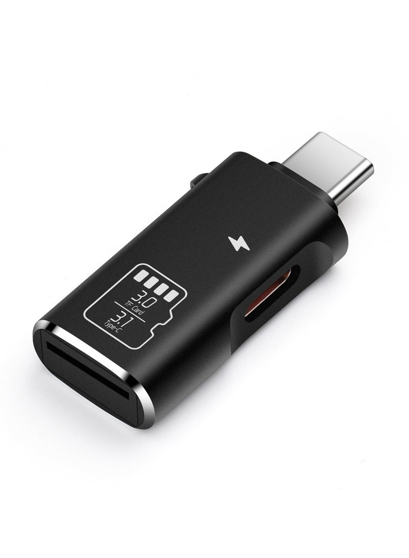 SYOSI TF Card Reader, Micro SD Card Reader and Type-C 15W PD Charging, Type C TF Memory Card Reader Adapter Compatible with Laptops, MacBook, Samsung Galaxy (Black) - Image 1