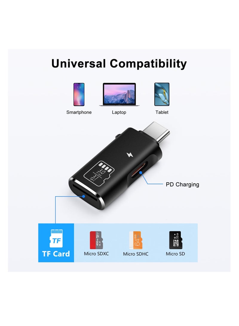 SYOSI TF Card Reader, Micro SD Card Reader and Type-C 15W PD Charging, Type C TF Memory Card Reader Adapter Compatible with Laptops, MacBook, Samsung Galaxy (Black) - Image 2
