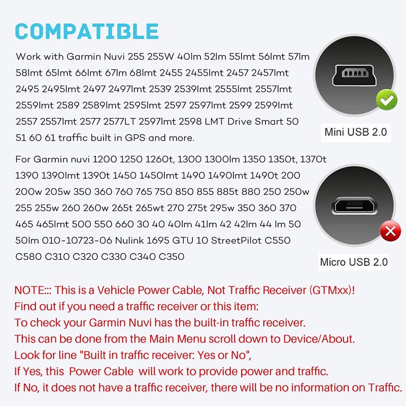 FOUCECLAUS Charger Cable for Garmin GPS, Mini USB Shielding Car Charger Power Cord for Garmin Nuvi Navigator (Car Charger) - Image 2