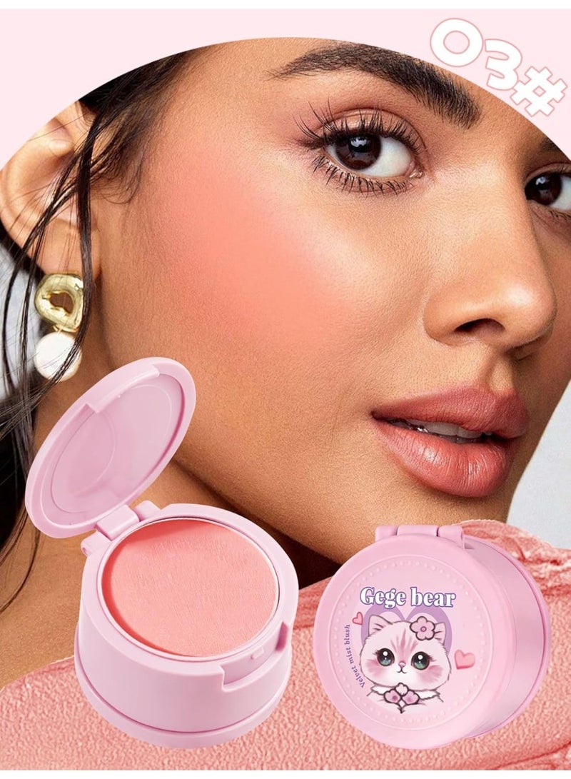 Gege Bear Velvet Mist Blush | Cute Cartoon Bear Compact with Mirror & Sponge Puff | Blendable Powder Blush for Fair to Medium Skin Tones | Waterproof Long Lasting Color Pink, Rose, Peach, Lavender| Matte Finish Blusher for Cheeks | Soft Velvety Texture For Face Makeup Women Girls (03# Lavender, 4g) - Image 3