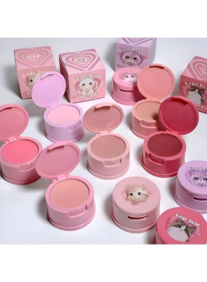 Gege Bear Velvet Mist Blush | Cute Cartoon Bear Compact with Mirror & Sponge Puff | Blendable Powder Blush for Fair to Medium Skin Tones | Waterproof Long Lasting Color Pink, Rose, Peach, Lavender| Matte Finish Blusher for Cheeks | Soft Velvety Texture For Face Makeup Women Girls (03# Lavender, 4g) - Image 1