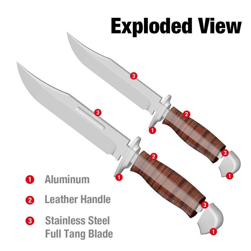 Mossy Oak سكين بووي من موسي أوك 2 قطعة، سكين صيد بشفرة ثابتة مع مقبض جلدي، تشمل غمد - Image 2
