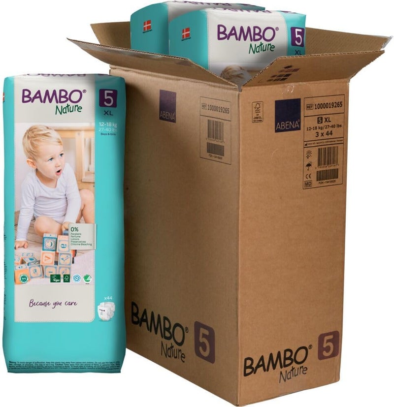 BAMBO NATURE حفاضات أطفال مميزة - حقيبة خضراء، الحجم 5، 132 قطعة - Image 1