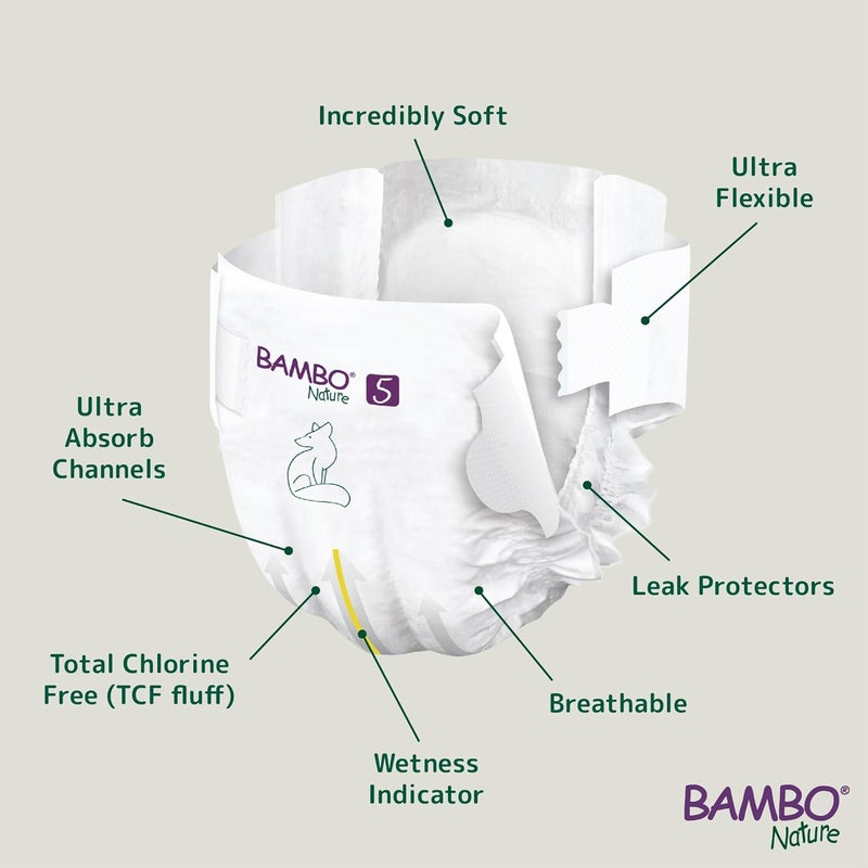 BAMBO NATURE حفاضات أطفال مميزة - حقيبة خضراء، الحجم 5، 132 قطعة - Image 5
