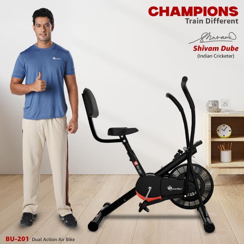 Dual Action Air Bike Exercise Bike for Home Gym Cycle for Workout With Adjustable Cushioned Seat Non-Slip Pedals and Moving Handles Black Indoor Cycling Bike Max User Weight 120 KG - Image 2
