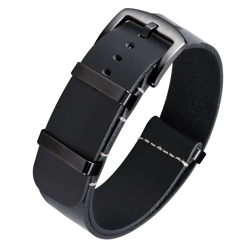 BINLUN Leather Watch Band Crazy Horse Oiled Leather Watch Straps 18mm 19mm 20mm 21mm 22mm 24mm Replacement One-Piece Watchbands for Men and Women Silver & Black Buckle - Image 1