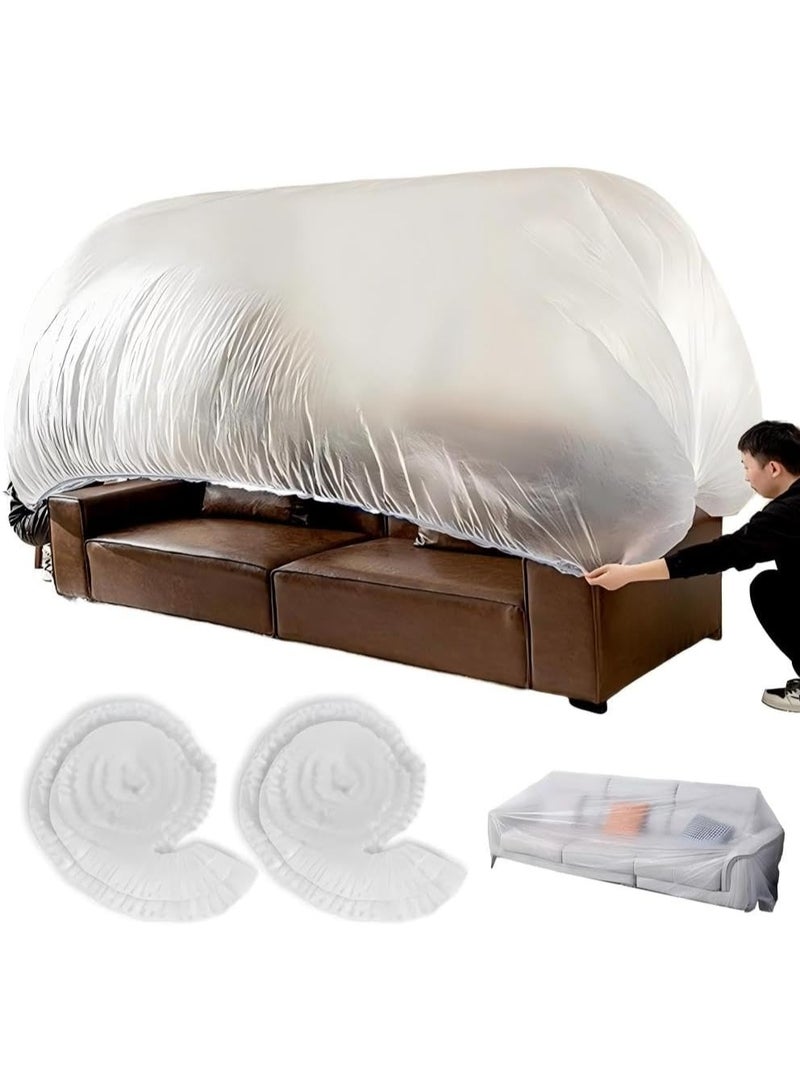 2 Pieces Furniture Dust Covers with Elastic,Extra Large Sofa Couch Cover, Durable Waterproof Furniture Protector, Clear Moving Storage Bag for Bed Sofa Dining Table TV Cabinet,17 x 7.8 Ft - Image 1
