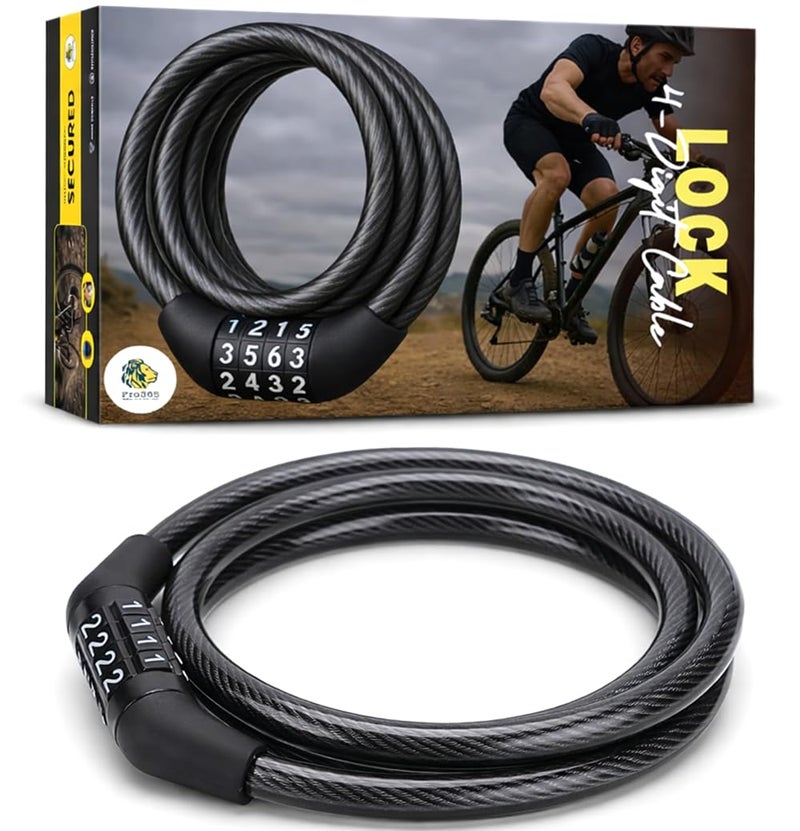 PRO365 Premium 4 Digit Combination Cycle Lock | Heavy-Duty Anti-Theft Steel Cable with PVC Coating | 12mm x 1200mm Universal Lock for Bike, Bicycle, Helmet & Luggage - Image 1