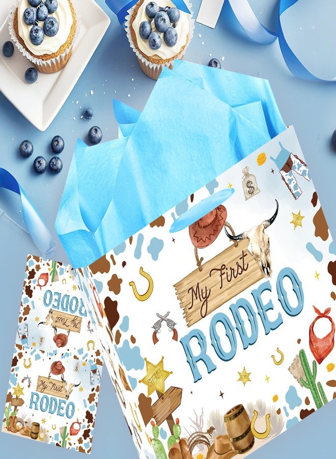 EoBeCy My First Rodeo Birthday Gift Bags, Western Cowboy 1st Birthday Gift Bag with Tissue Paper and Greeting Card, Baby Boy Wrapping Paper for 1 Year Old Birthday Party Supplies - Image 2